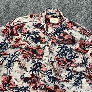 Marine Layer Shirt Mens Medium White Palm Trees Hawaiian Aloha Linen Blend